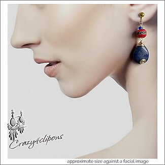 Bohemian Lapis Lazuli Teardrop Clip Earrings Dangles