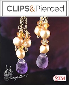 Dainty Amethyst & Pearls Earrings | Pierced or Clip-ons