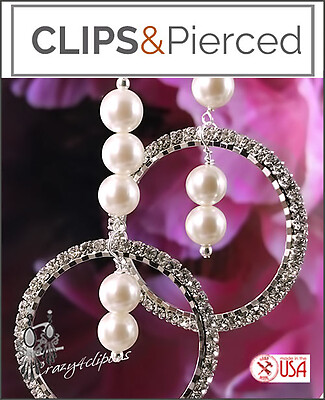 Elegant. Rhinestone & Faux Pearls Earrings | Pierced & Clips