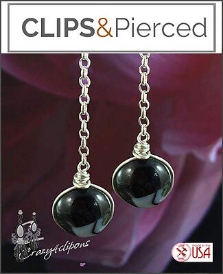 Linear Long Glass Murano Beads Earrings | Pierced or Clip-ons