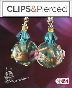 Retro-Style Pierced or Clip-on Earrings w/ Artsy Lampwork Accents