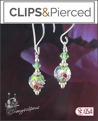 Colorful Swarovski & Cloisonne Earrings | Pierced or Clip-ons