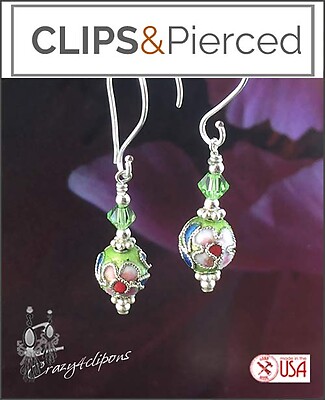 Swarovski & Cloisonne Earrings - Clip On and Pierced