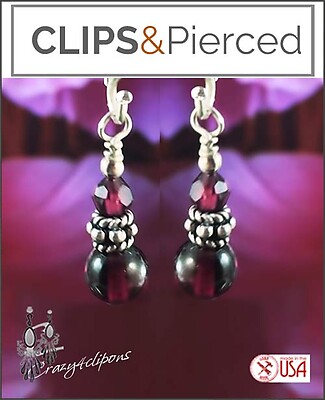 Petite Dark Red Garnet Earrings | Pierced or Clip-ons