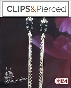 Onyx with Long Sexy Silver Chain Earrings | Pierced or Clip-ons