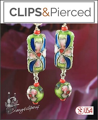 Cloisonne Beads Earrings. Clip on & Pierced