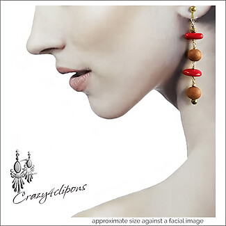 Unique Bohemian Dangling Wood Earrings- Clipon & Pierced