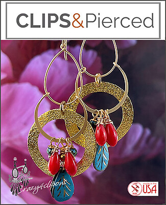 Eclectic Gold Dangling Hoops Clip Earrings