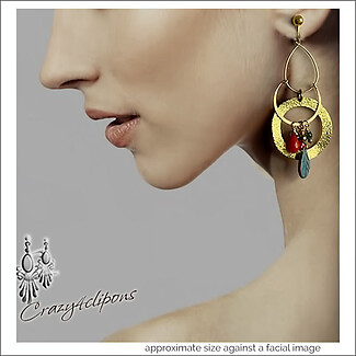 Eclectic Gold Dangling Hoops Clip Earrings