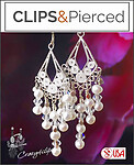Glamorous Sterling Silver Pearls & Crystal Clip Earrings