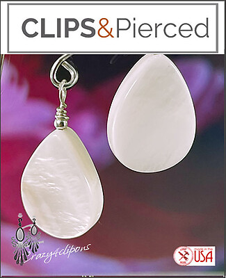 Mother of Pearl Teardrop Earrings For Summer. Clip on & Pierced