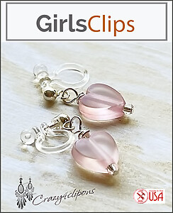 Frosted Pink Hearts Girls Clip Earrings