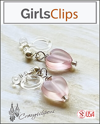 Frosted Pink Girls Clip On Earrings
