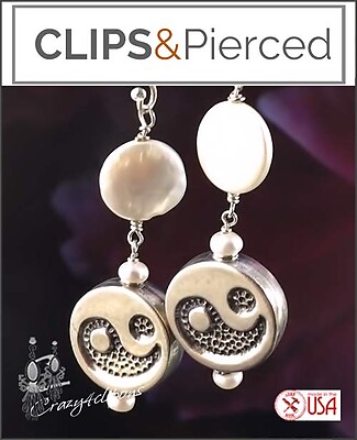 Yin Yang Fresh Water Pearls Earrings | Pierced or Clips