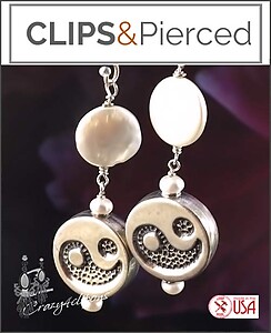 Yin Yang FreshWater Pearls Clip Earrings