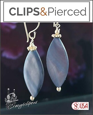 Stylish, Beautiful Blue Mother of Pearl Earrings. Clipon & Pierced