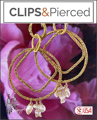 14K Gold Filled Textured Hoop Clip Earrings