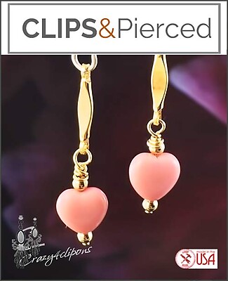 Little Pink Heart Awareness Earrings. Clip on & Pierced