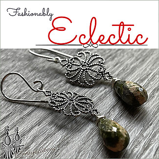 Filigree & Unakite Jasper Clip Earrings