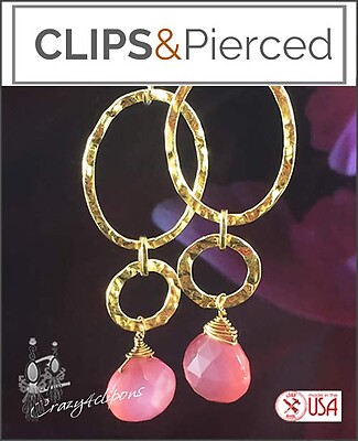 Gold Filled Hoops W/ Chalcedony Earrings | Pierced or Clips