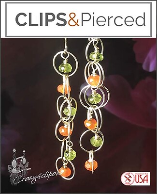 Dangling Mini Hoops with Gems Clip Earrings