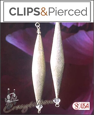 Long & Elegant Iridescent Silver Earrings | Pierced or Clips