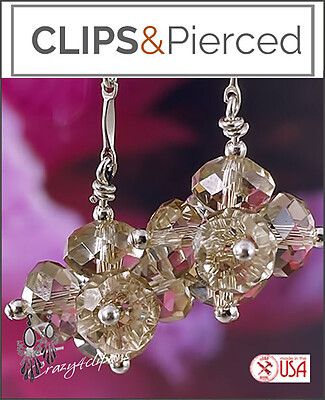 Glittering Champagne Crystal Cluster Clip On Earrings