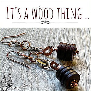 Eclectic Bohemian Style. Wood and Copper Earrings