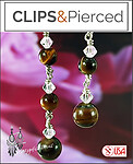 Eclectic - Tiger eyes and Crystal Clip On Earrings