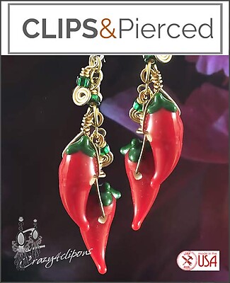 Hot Chili Pepper Dangling Earrings | Pierced or Clips
