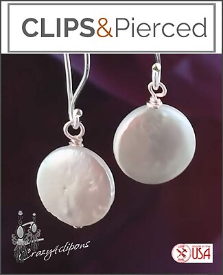Fresh Water Coin Pearl Earrings | Pierced or Clips