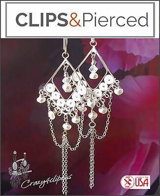 Dangling Filigree Freshwater Pearl Earrings | Pierced or Clips