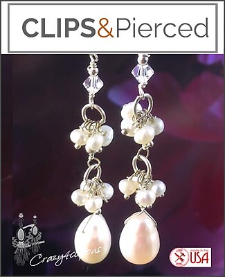 Bridal Dangling Pearl Earrings | Pierced or Clips