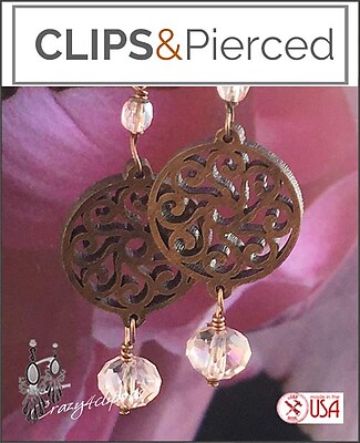 Unique & Eclectic Wood Filigree Clip Earrings