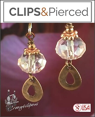 Dainty Crystal and Copper Earrings | Your choice: Pierced or Clips