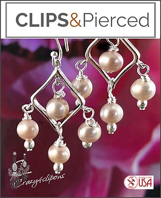 Dangling Mini Chandelier Pearl Clip On Earrings