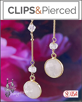 Elegant Moonstone Dangling ClipOn Earrings