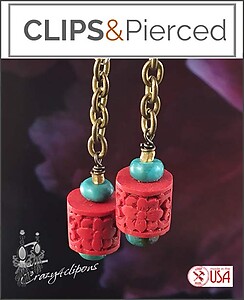 Boho Turquoise & Red Cinnabar Earrings | Pierced or Clips