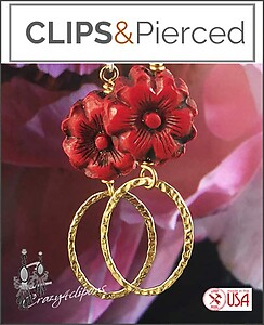 Margarita: Gold & Red Hoop Earrings | Pierced or Clip-ons