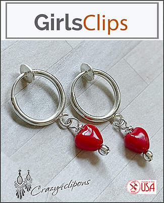 Little Hearts Girls Clip On Hoop Earrings