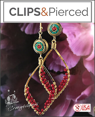 Boho Lux. Bold Eclectic Gold Clip Earrings Hoops