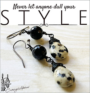 Eclectic Dalmatian and Onyx Earrings | Pierced or Clips