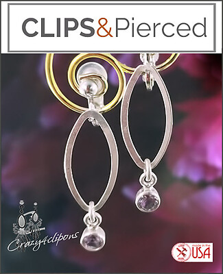 Sterling Silver Oval Hoops with Charms. Pierced and Clip On