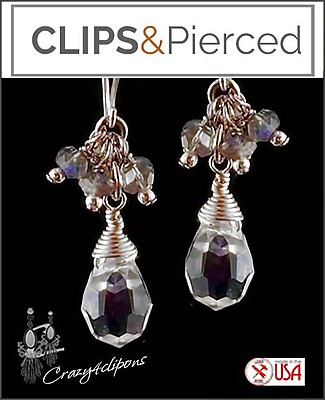 Labradorite & Crystal Earrings | Pierced or Clips