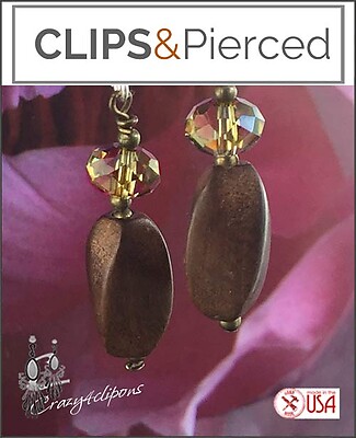 Earthy. Crystals & Wood Bead Earrings | Pierced or Clips