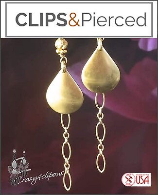 Gold Filled Dangling Teardrop Earrings | Pierced or Clips