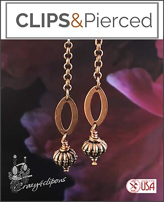 Antique Copper Bohemian Dangling Clip Earrings