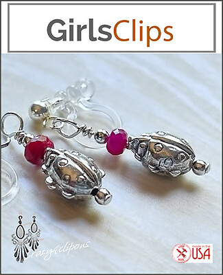 Sterling Silver Ladybugs & Ruby Earrings