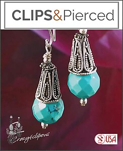 Turquoise & Silver Earrings | Pierced or Clips
