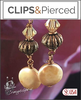 Artisan Pearls & Antique Copper Earrings | Pierced or Clips